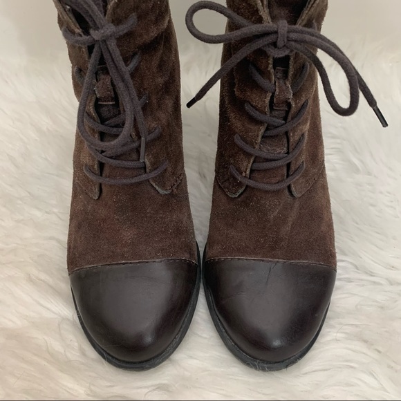 Franco Sarto Ozzie Suede Lace Up Brown Block Heel Boots - Picture 6 of 9